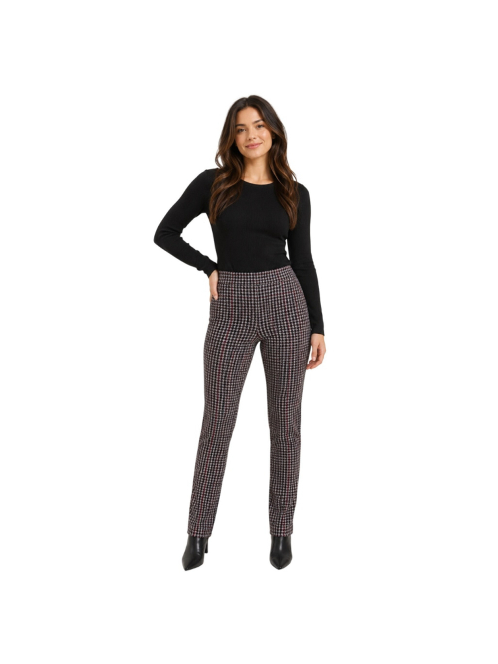 NWOT SANCTUARY Grease Ponte jegging Houndstooth M pull on Gray Red Black preppy